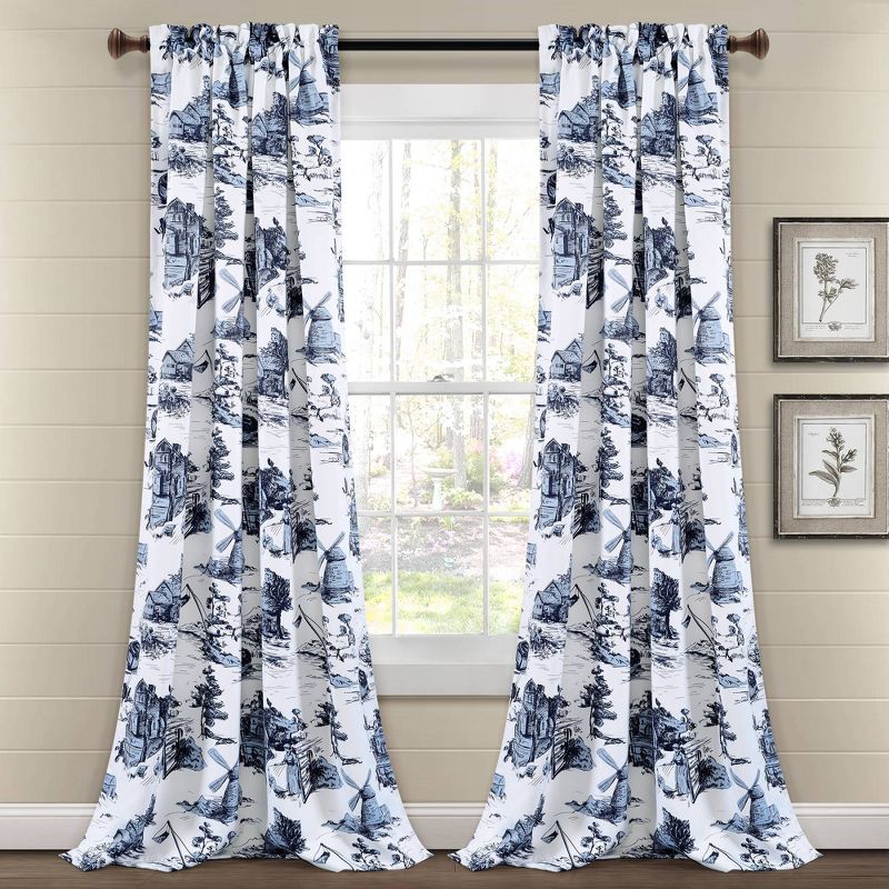 Set of 2 French Country Toile Light Filtering Window Curtain Panels  - Lush Décor, 1 of 11