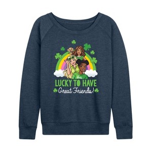 Women's - Barbie - Lucky To Have Great Friends Lightweight French Terry Wide Neck Long Sleeve Shirt - 1 of 4