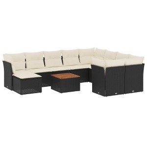 vidaXL Patio Sofa Set with Cushions Outdoor Furniture 11 Piece Poly Rattan - Black and Cream - 1 of 4