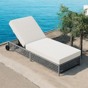Mshliw Outdoor Lounge Chair with 5-Position Backrest, Rattan Chaise Lounge with Cushion and Wheels for Poolside, Backyard & Garden - 1 of 4