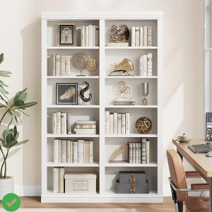 6-Tier 74.5" Tall Bookshelf with Double Storage Extra Large Bookshelf Double Wide Bookshelves w/ 12 Cubbies - 1 of 4