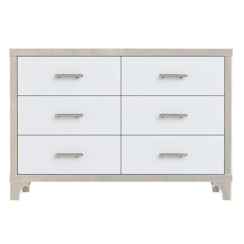 Modern High Gloss Dresser with Metal Handle, Storage Cabinet with 6 Drawers, White-ModernLuxe, 4 of 8