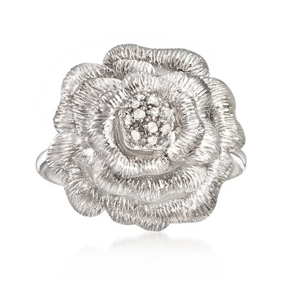 Ross-Simons Sterling Silver Rose Ring With Diamond Accents