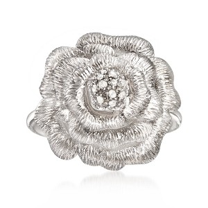 Ross-Simons Sterling Silver Rose Ring With Diamond Accents - 1 of 4