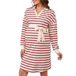 Clearlove Women's Polo Striped V Neck Dresses for Women 2025 Long Sleeve Dress - 1 of 4