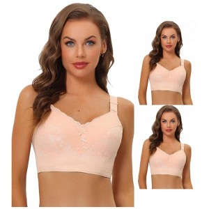 INSPIRE CHIC Women's Available Full Coverage Wide Straps Longline Hem Wirefree Bra 3 Packs - 1 of 4