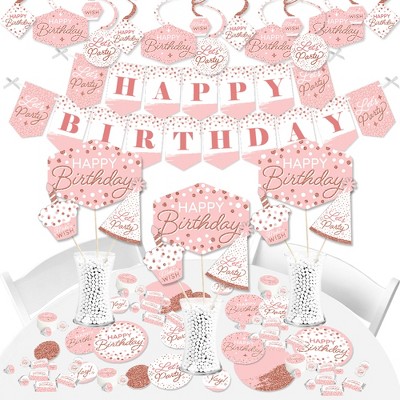 Big Dot of Happiness Pink Rose Gold Birthday - Happy Birthday Party Supplies - Banner Decoration Kit - Fundle Bundle