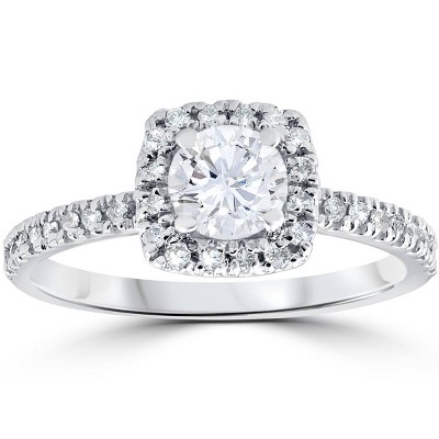 Pompeii3 1/2ct Diamond Cushion Halo Engagement Ring 10K White Gold