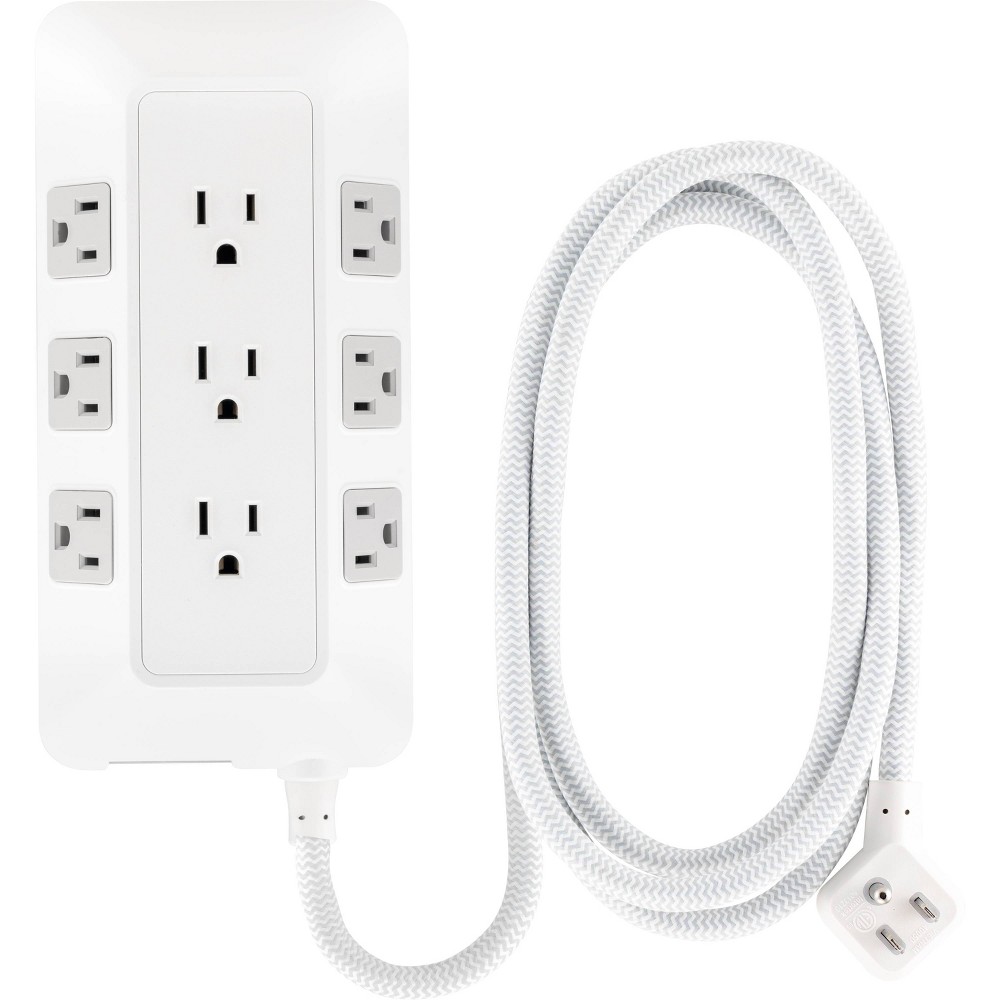 GE 9-Outlet Surge Protector 2480J 6' Braided Cord White