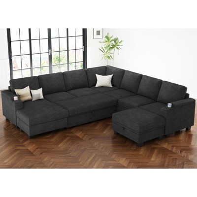 Belffin Chenille 9-Seater U-Shaped Sleeper Sectional - Oversized Modular Couch with All-Module Storage & Pull-Out Bed