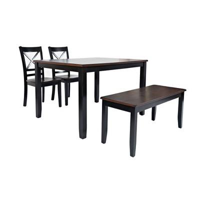 4pc Dining Set with X Back Chairs Brown/Black - Benzara