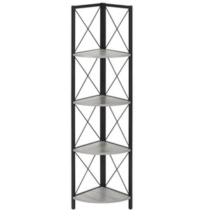 Vynxaria 60" Corner Bookshelf - Modern 4-Tier Etagere with Grey Wood-Look Finish - 1 of 4