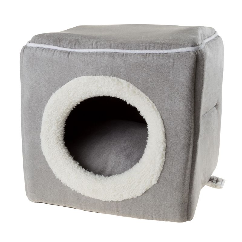 Cat House - Indoor Bed with Removable Foam Cushion - Cat Cave for Puppies, Rabbits, Guinea Pigs, Hedgehogs, and Other Small Animals by PETMAKER (Gray), 1 of 11