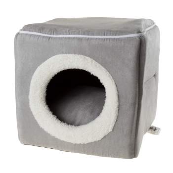 Cat House - Indoor Bed with Removable Foam Cushion - Cat Cave for Puppies, Rabbits, Guinea Pigs, Hedgehogs, and Other Small Animals by PETMAKER (Gray)