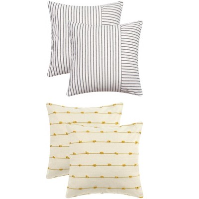REGALWOVEN 4 Pcs Modern Farmhouse Decorative Striped Throw Pillow Covers Square 18" x 18"
