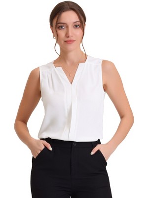 Allegra K Women's Elegant Chiffon V Neck Sleeveless Work Pleated Blouse
