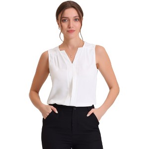 Allegra K Women's Elegant Chiffon V Neck Sleeveless Work Pleated Blouse - 1 of 4
