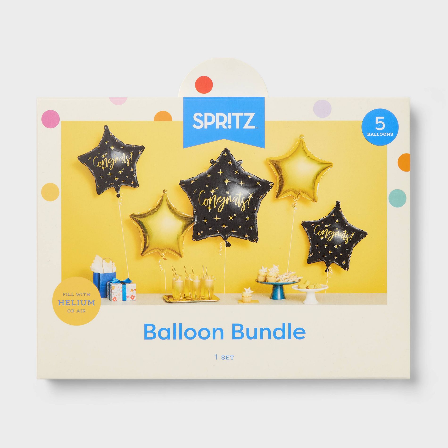 5ct Congrats Foil Balloon Bouquet Black and Gold - Spritz™