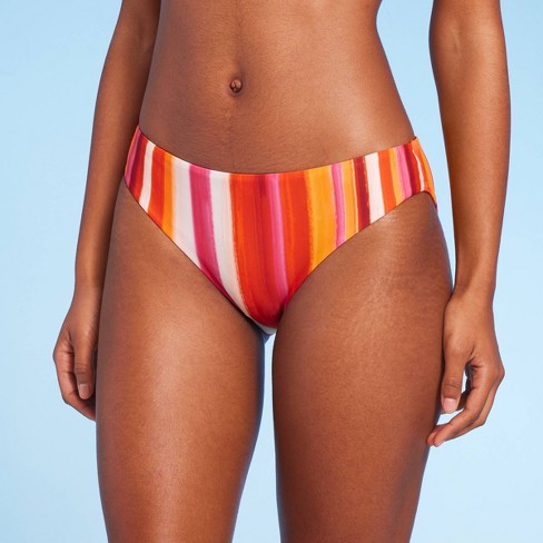 Women's Mid-rise Full Coverage Hipster Bikini Bottom - Wild Fable™ Red  Striped X : Target