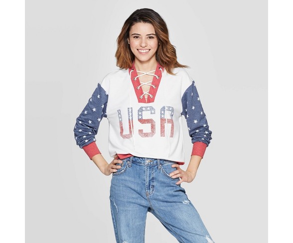 Weekend Soul Women's 4th of July USA Sleep Sweatshirt - White XS