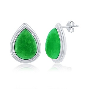 Bella Silver Sterling Silver, 10x14mm Pear-Shaped Jade Earrings - Green - 1 of 2