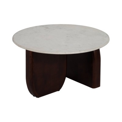 Round Walnut and White Marble Coffee Table, 30"