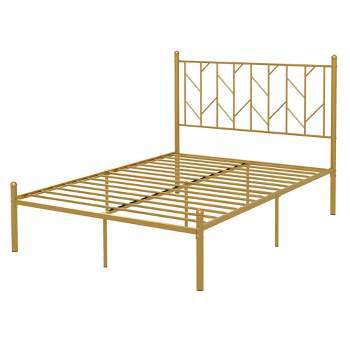 Tangkula Full Size Platform Bed Frame Heavy-duty Metal Bed Frame w/Sturdy Metal Slat Support Gold