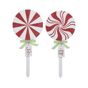 Transpac Peppermint Stake Set of 2 Decorative Garden Stakes for Christmas Indoor Outdoor Holiday Decor Gift Giving - 1 of 1