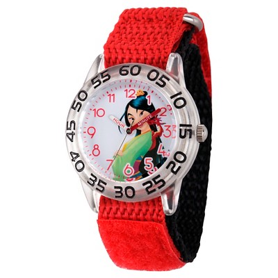 Girls' Disney Princess Mulan Red Plastic Time Teacher Watch - Red