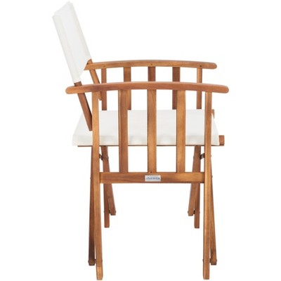 Natural Acacia Wood Outdoor Director Chairs with Beige Cushions, Set of 2