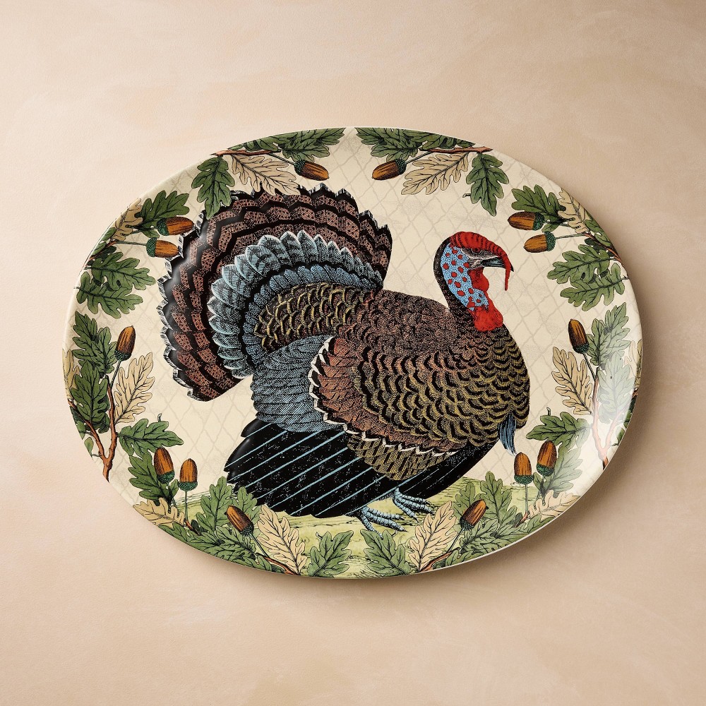 19"x14" Turkey with Acorn Stoneware Oval Serving Platter - John Derian for Target