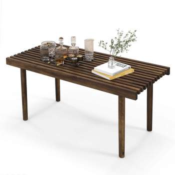 Costway 39" Coffee Table Rubber Wood Rectangle Cocktail Tea Table Slatted Tabletop Brown