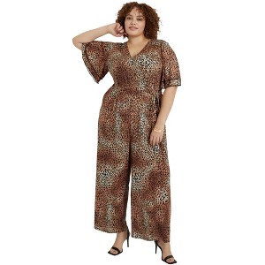 June + Vie by Roaman's Women's Plus Size Wide-Leg Jumpsuit - 1 of 4