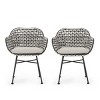 Modern Outdoor Patio PE Rattan Woven Dining Arm Chairs Set of 2,Metal Frame Outdoor Club Armchairs,Fabric Upholstered Kitchen Chair-Coolbibila - 3 of 4