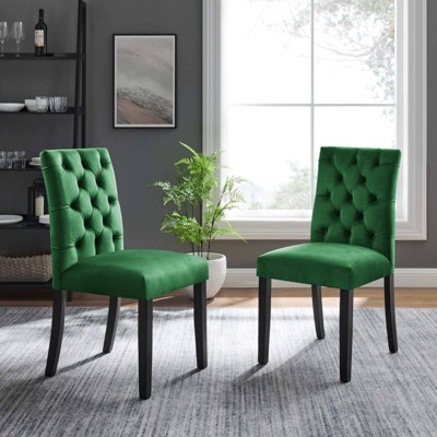 Elegant Emerald Velvet Upholstered Side Chair with Wood Legs