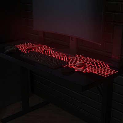 Sleek 46'' Black Tempered Glass Gaming Desk with LED Lights