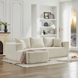 106" Corduroy Upholstery L-Shaped Cloud Modular Sectional Sofa with Left Chaise and Pillows, All-Foam Compression Design - 1 of 4
