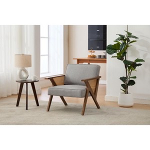 Linen Accent Chairs,Mid-Century Modern Armchair with Wood Legs for Living Room - 1 of 4