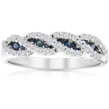 Pompeii3 1/3 Ct Blue Sapphire & Diamond Ladies Swirl Wedding Ring 10k White Gold
