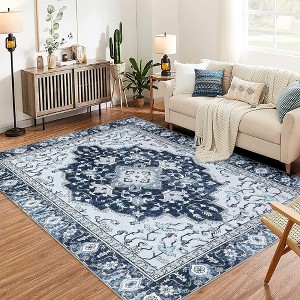 Whizmax Vintage Floral Area Rug-Soft Foldable Carpets for Dining Room, Bedroom, Living Room, Kitchen Entryway (Blue) - 1 of 4