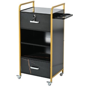 Lockable Salon Storage Cabinet, Multipurpose Tool Cart, Hairdressing Styling Tools Organizer With 3 Hair Dryer Holders, 2 Drawers, Salon Station - 1 of 4