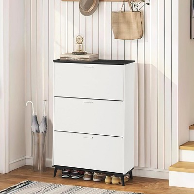 47-Inch Wooden Shoe Storage Cabinet with 3 Flip-Down Drawers, Freestanding Narrow Shoe Organizer with Legs for Entryway, Hallway and Closet