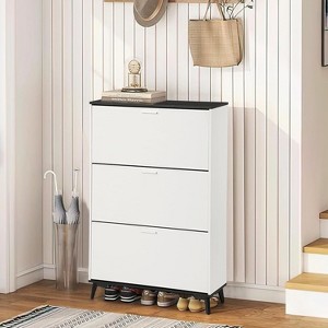 47-Inch Wooden Shoe Storage Cabinet with 3 Flip-Down Drawers, Freestanding Narrow Shoe Organizer with Legs for Entryway, Hallway and Closet - 1 of 4