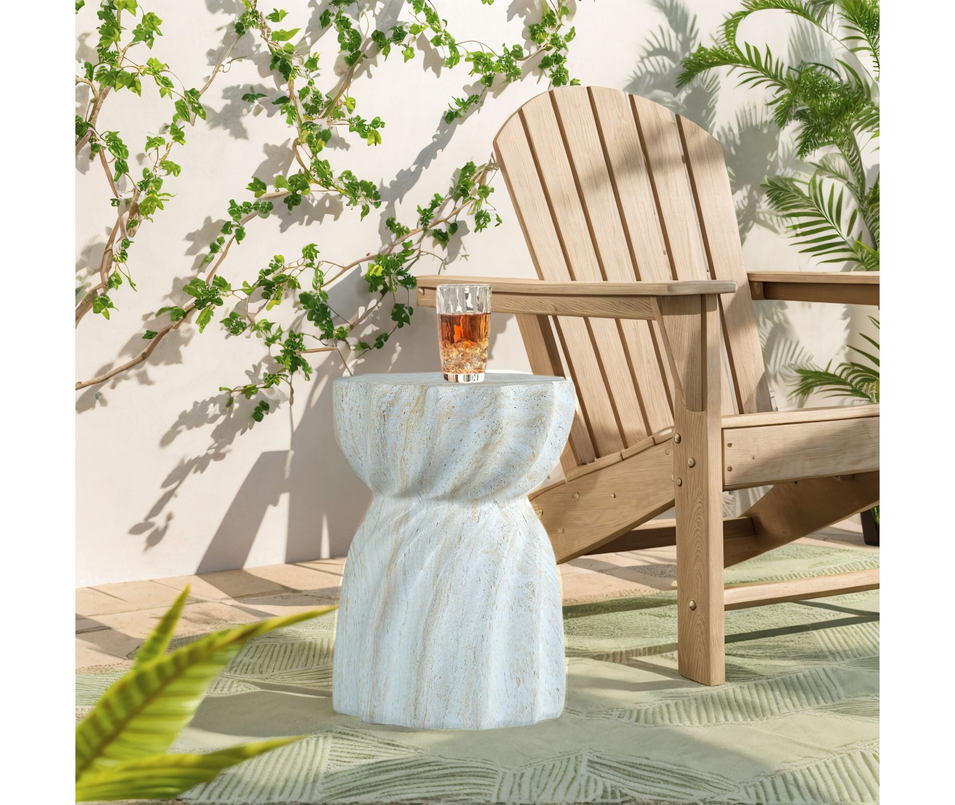 GDFStudio Jexa Outdoor Modern Lightweight Concrete Round End Table, Marble