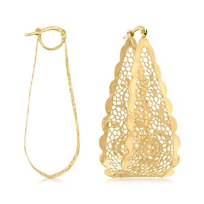 Ross-Simons Italian 14kt Yellow Gold Floral Lace U-Shaped Hoop Earrings