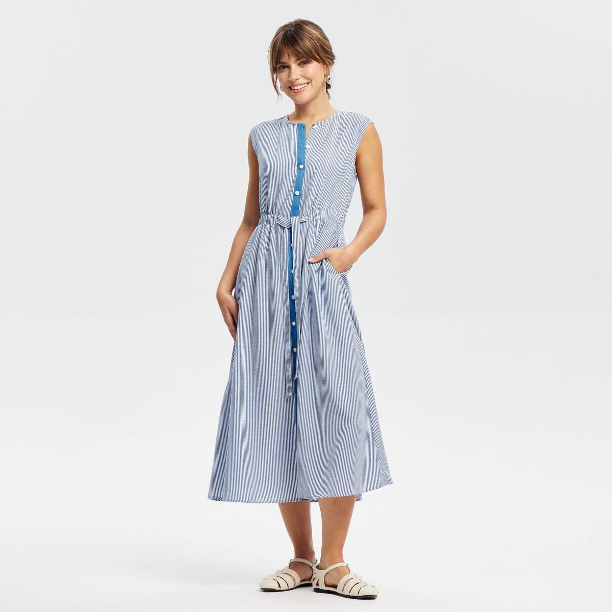 Women's Button-Front Midi A-Line Dress - Universal Thread™