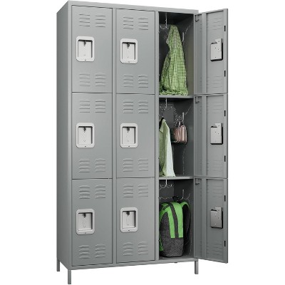 Aobabo Metal Lockers for Employees School Office Gym Home lockers Storage,9 Doors Lockers with 18 Hooks,Black, Assembly Required