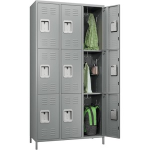Aobabo Metal Lockers for Employees School Office Gym Home lockers Storage,9 Doors Lockers with 18 Hooks,Black, Assembly Required - 1 of 4