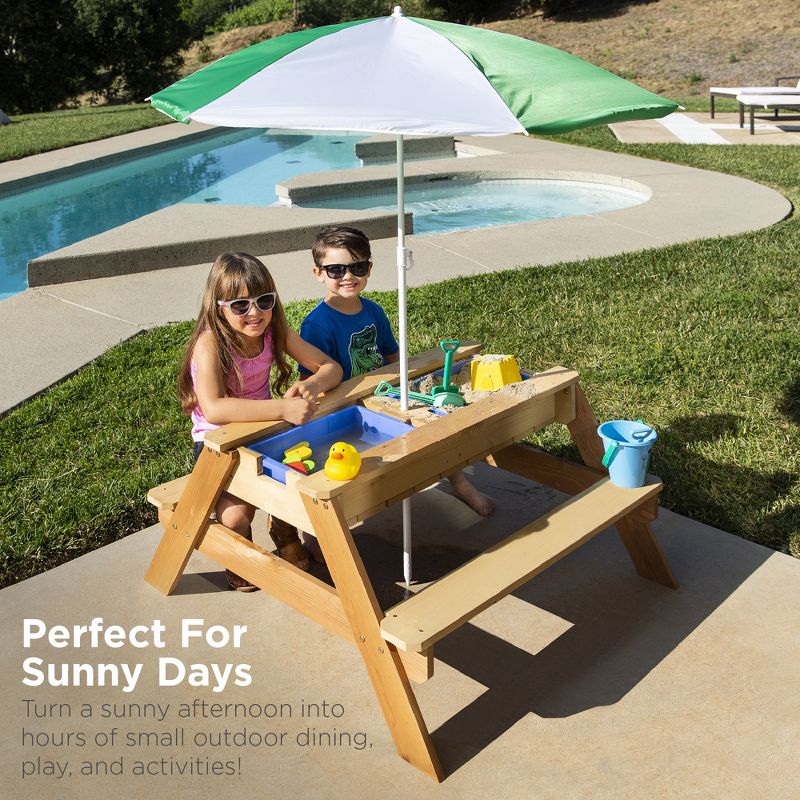 Best Choice Products Kids 3-in-1 Outdoor Convertible Wood Activity Sand & Water Picnic Table w/ Umbrella, 4 of 11