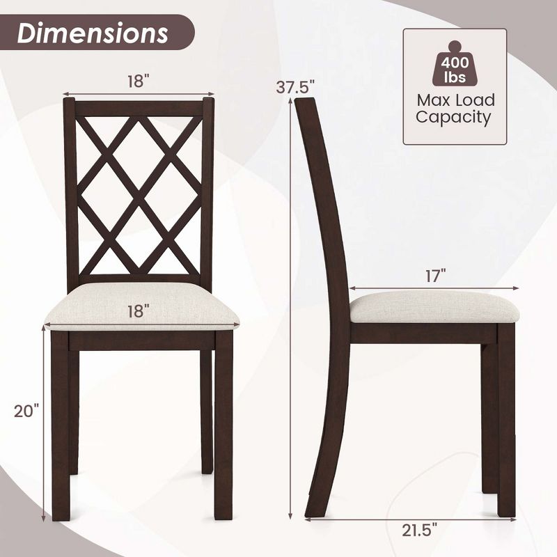 Costway Set of 2/4 Dining Chairs Wood Kitchen Side Chair with Inclined Backrest Cherry Brown, 3 of 9
